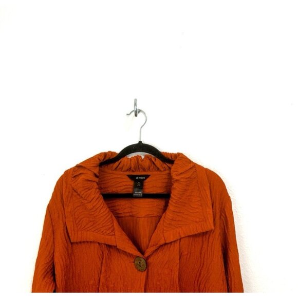 Ali Miles Jacket Size XL Orange Crinkly Textured Button Front Blazer Art To Wear - Picture 3 of 10